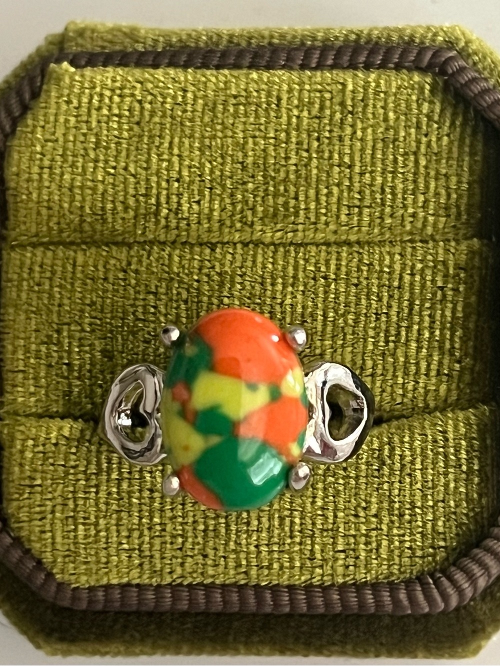 Titanium Steel Silver Gorgeous Multi Color Gemstone Statement Ring Size 7 NWT